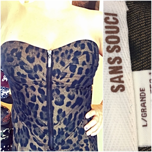 San Souci leopard strapless dress pockets L