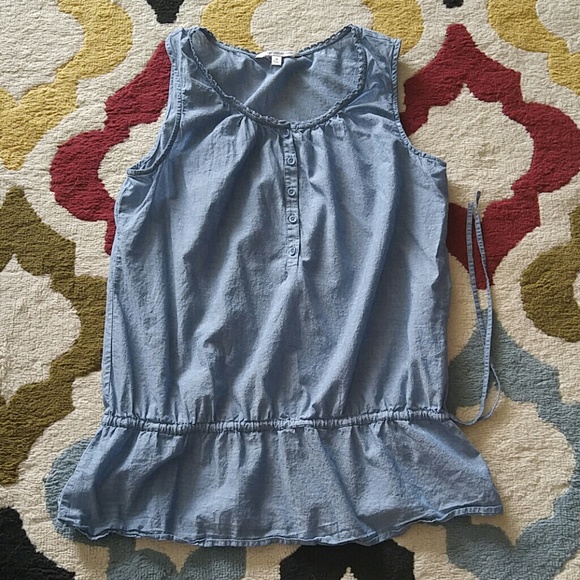 Light denim tank with drawstring
