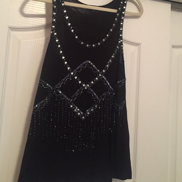 Beaded black tank top/size M