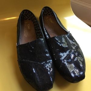 Toms black sequin slip on shoes