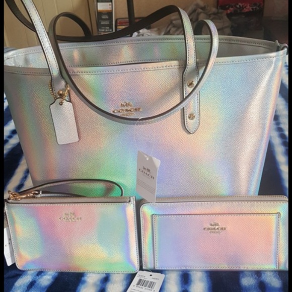 Coach 3 piece set purse wallet and wristlet