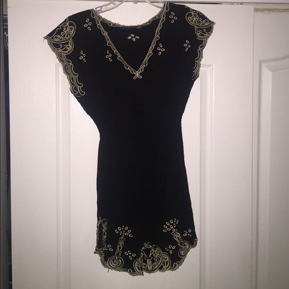 Black dress with cream stitching/ size xs/s