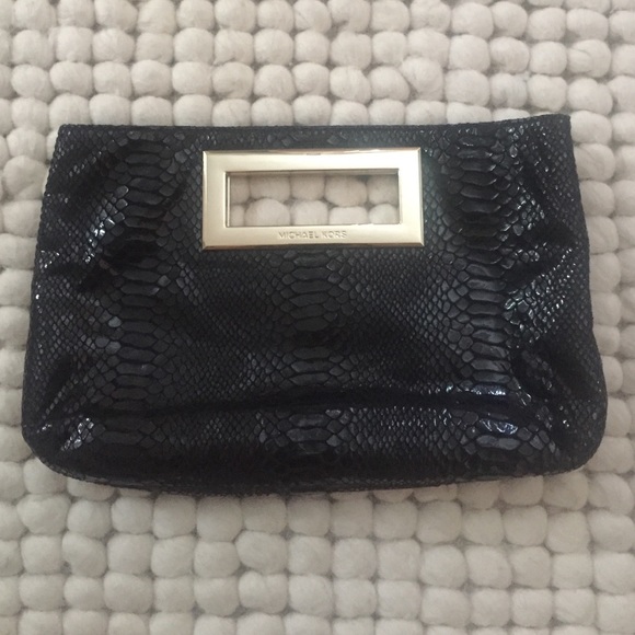 Black patent leather snakeskin clutch