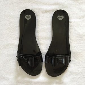 Black Jelly Bow Flat Sandals by Mel