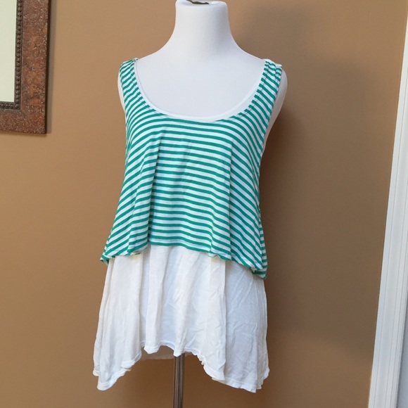 Green & white layered tank top