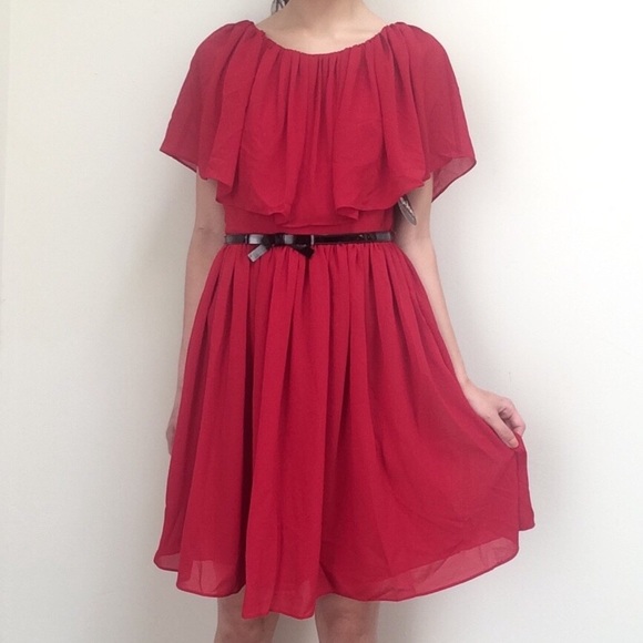 NWT Giambattista Valli red ruffle overlay dress