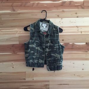 F21 camo denim vest