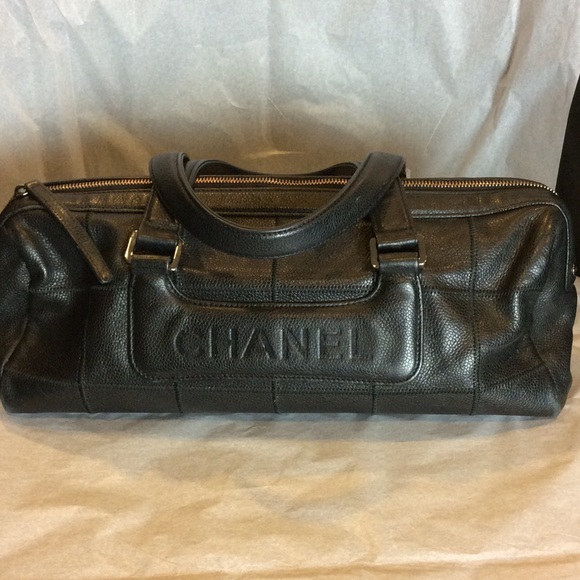 Chanel black leather handbag 15 wide by 6 deep