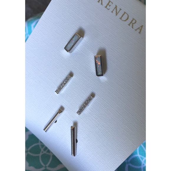 NWT Kendra Scott Tanner Silver White Kyocera Opal - Picture 2 of 2