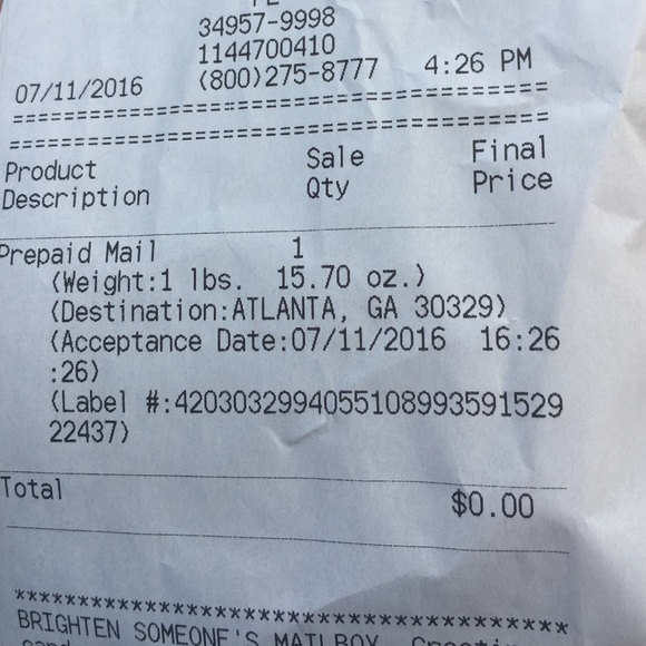 Shipping reciept - Picture 1 of 1