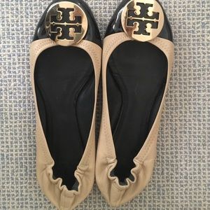 Tory burch nude/black flats, size 9