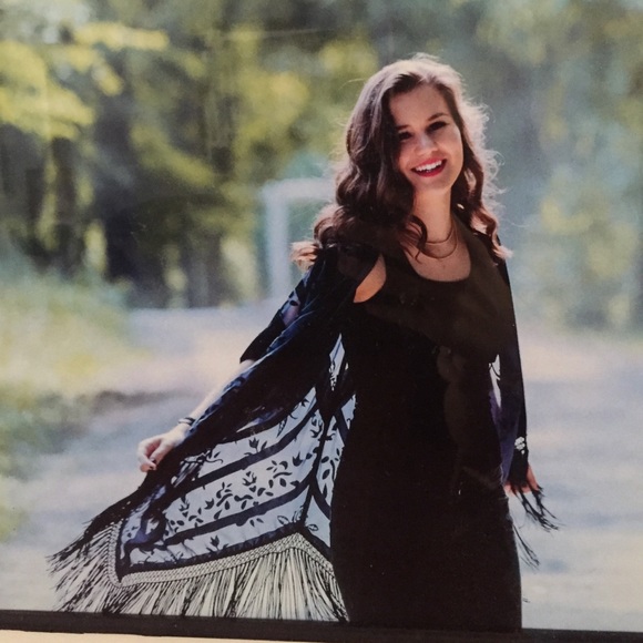 SALE Navy kimono with black fringe