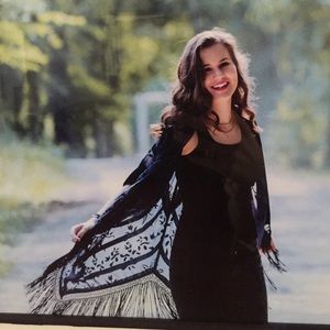 SALE Navy kimono with black fringe