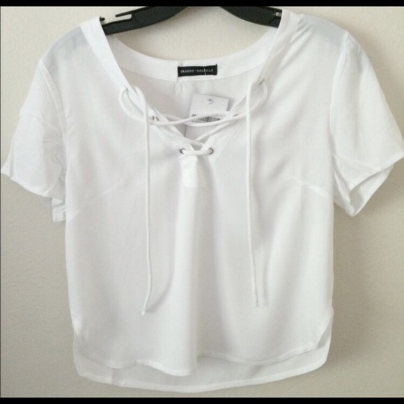 Brandy Melville White Lace Up Crop Top