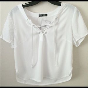 Brandy Melville White Lace Up Crop Top