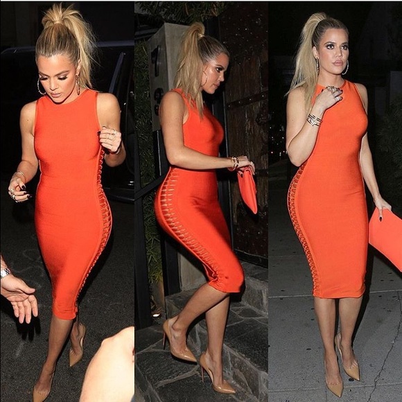 New Kk orange bandage midi dress - Picture 3 of 5