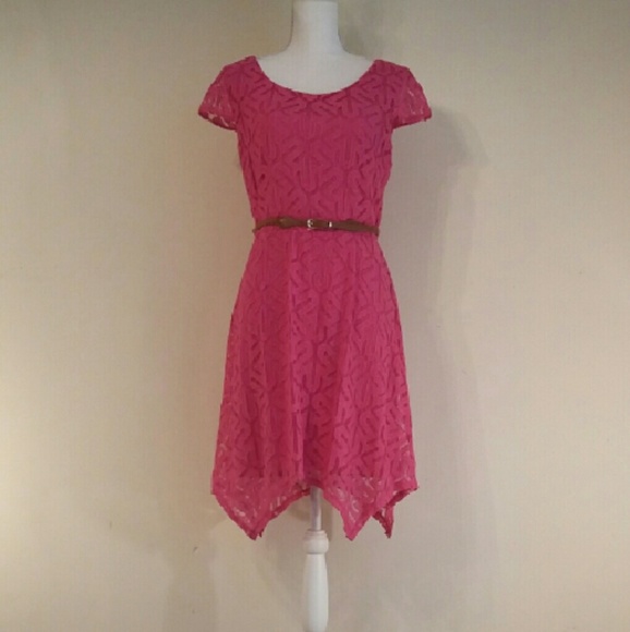 NWT AB Studio Pink Lace Dress lined with belt - Picture 2 of 4