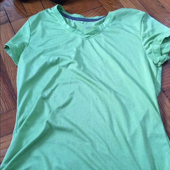 Polyester green workout v neck shirt.