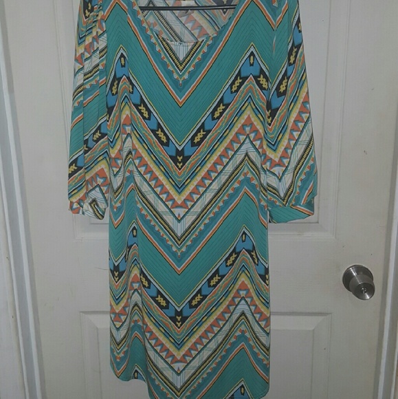 Mint green multi colored tribal boutique dress lg