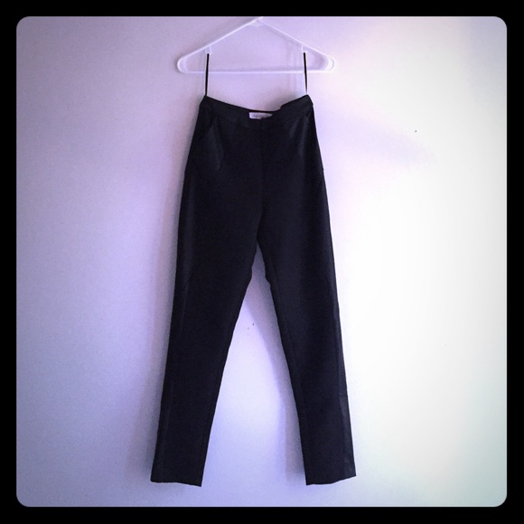Black leather panel trousers