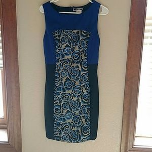 Royal blue floral dress.