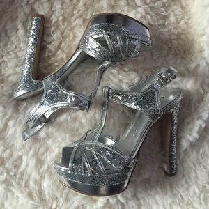 GUESS Silver Glittered Platform Heels