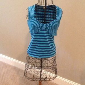 Blue and turquoise striped top