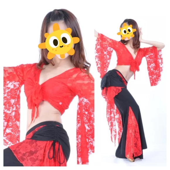 Two Piece Lace Belly Dance/Yoga Outfit (Red)
