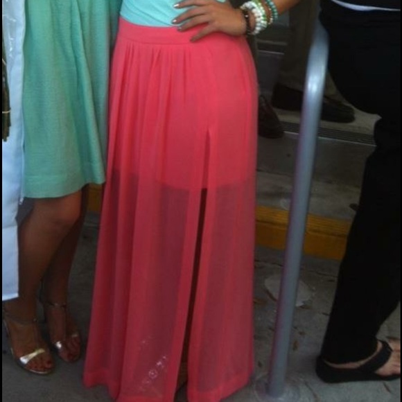 Zara coral maxi skirt