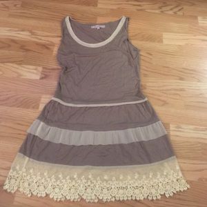 Cotton Slip Dress with Tulle/Lace Trim