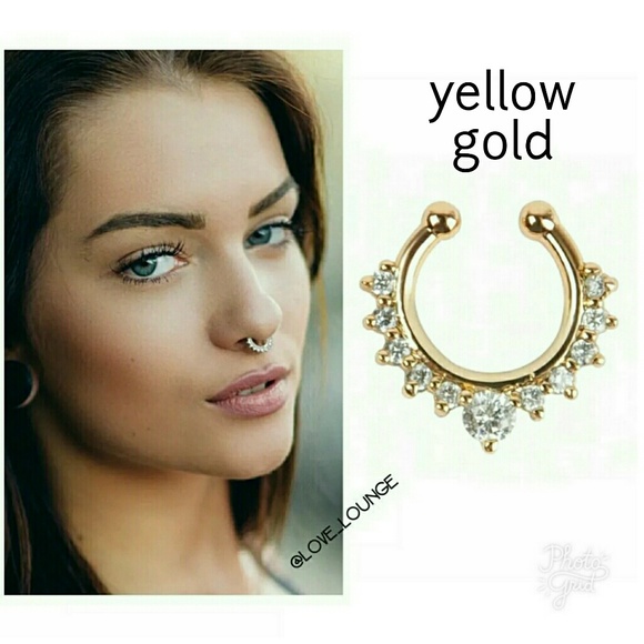 Faux Septum Nose Ring in Rose Gold or Yellow Gold - Picture 3 of 4