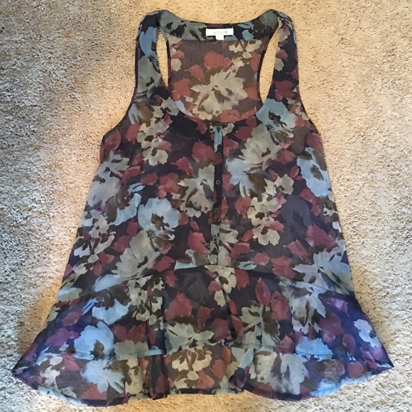 Sheer floral racerback tank with ruffled bottom