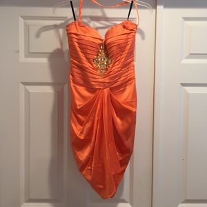 Bebe silk orange embellished silk dress s