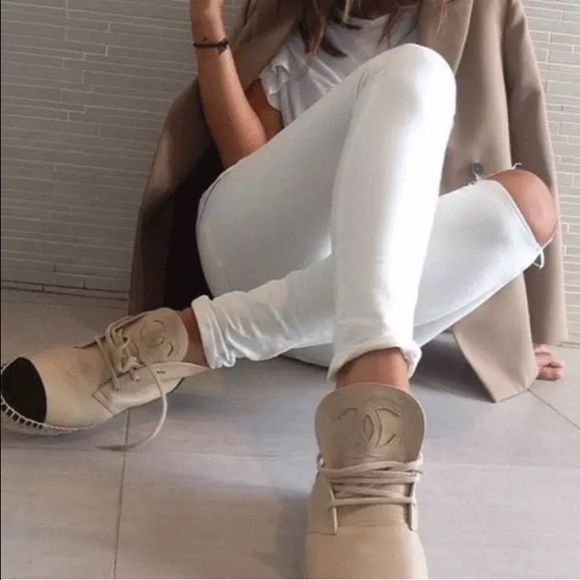 CHANEL High Top Sneakers Espadrilles Ankle Flat - Picture 1 of 4