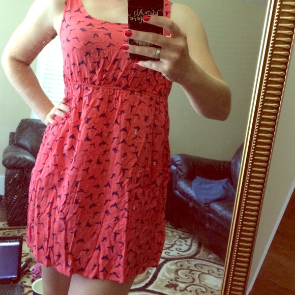 Coral dress with Navy Birds