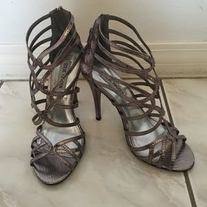Steve Madden strappy sandals in pewter snakeskin