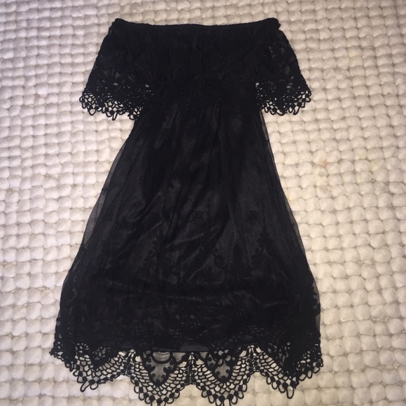 Black lace off the shoulder sundress