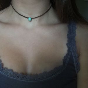 Turquoise and brown single beAd choker