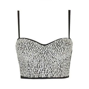 Embellished Bustier Pearl Crop Top