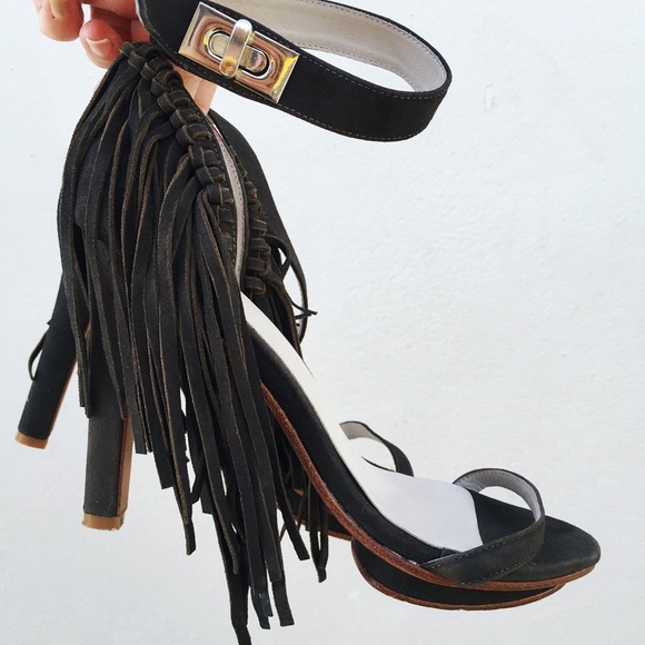 PLOMO fringe high heel sandals