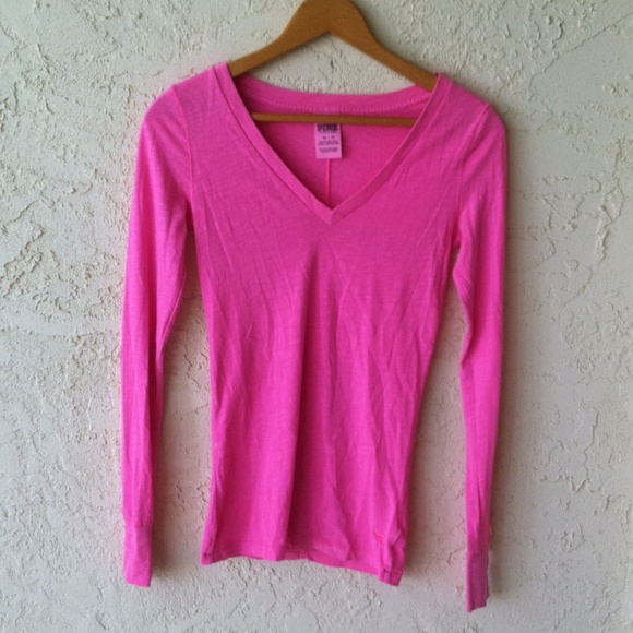 Victoria's Secret Pink Long Sleeve V Neck Tee