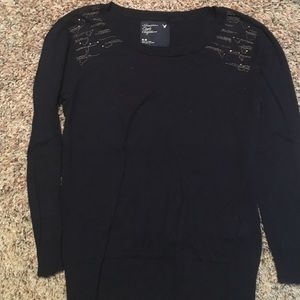 Navy sweater with shoulder beading