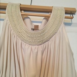 Long Black and White Dress Pearl Embellishment