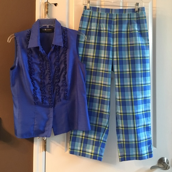 Capri pants with coordinating button down top