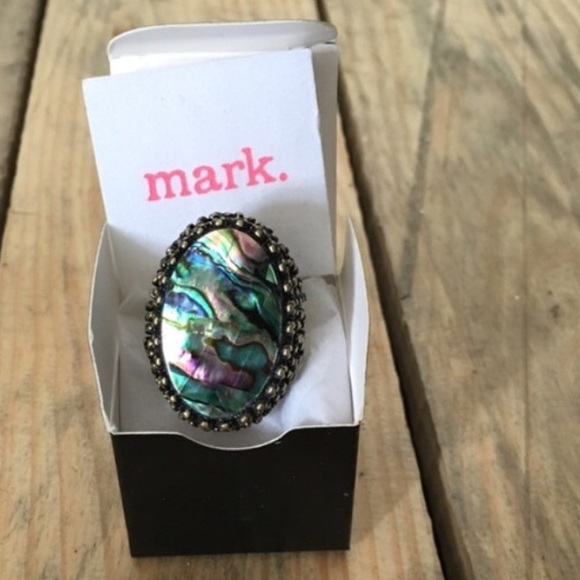 Real Abalone in Brass Statement Ring Size 6.5