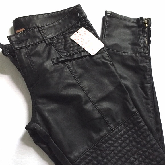 Free People Pants - {Free People} Black Vegan Leather Moto Pants NWT