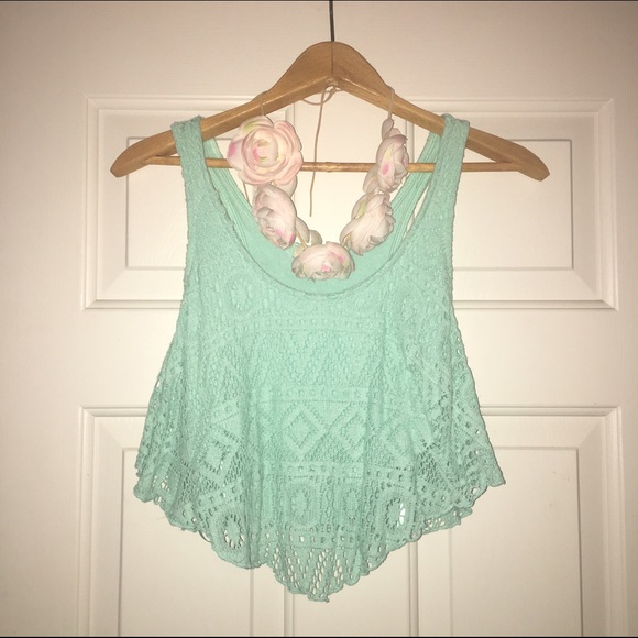 Teal Crochet Crop Top