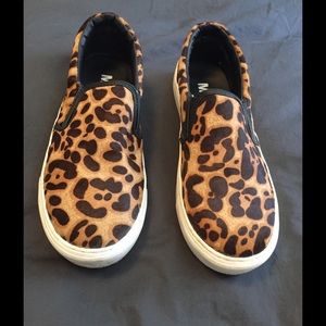 Leopard Calf Hair Slip On Sneaker, Sz 8