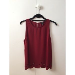 Dark Red, Scalloped Tank Top
