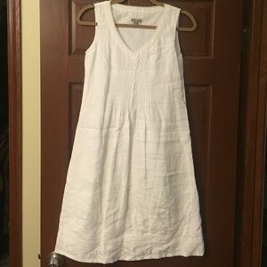 Embroidered J.Jill linen white dress with v neck